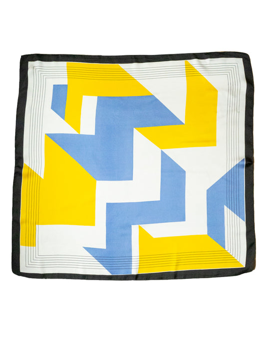 Pañuelo de seda con estampado geométrico en zigzag amarillo y azul tienda de ropa mujeres muestrarios accesorios complementos pañuelos marco