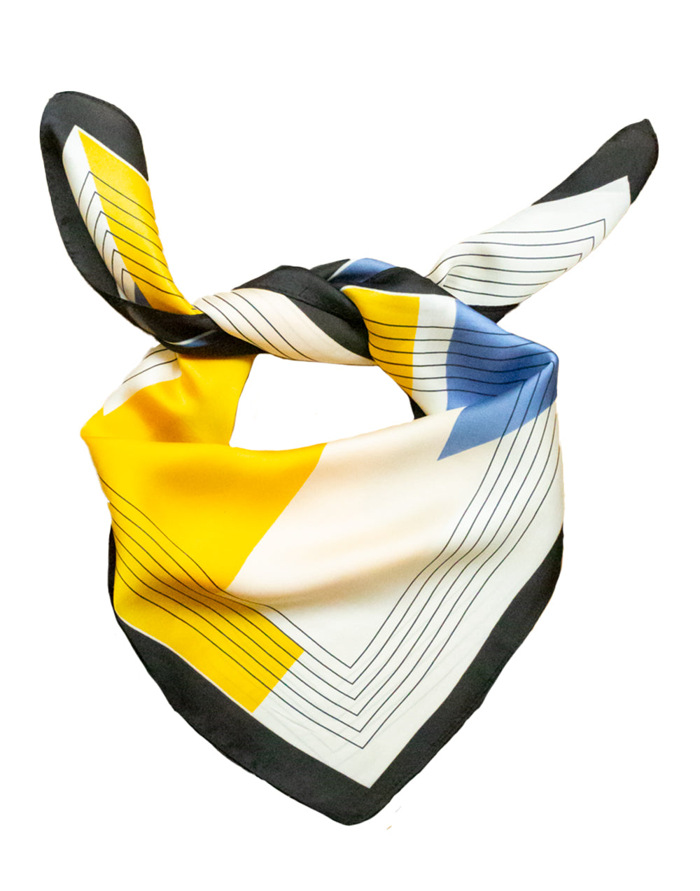 Pañuelo de seda con estampado geométrico en zigzag amarillo y azul tienda de ropa mujeres muestrarios accesorios complementos pañuelos marco