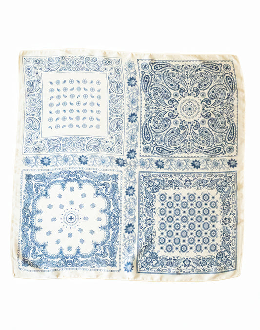 Pañuelo de seda con estampado estilo bandana azul tienda de ropa mujeres muestrarios accesorios complementos pañuelo seda bandana
