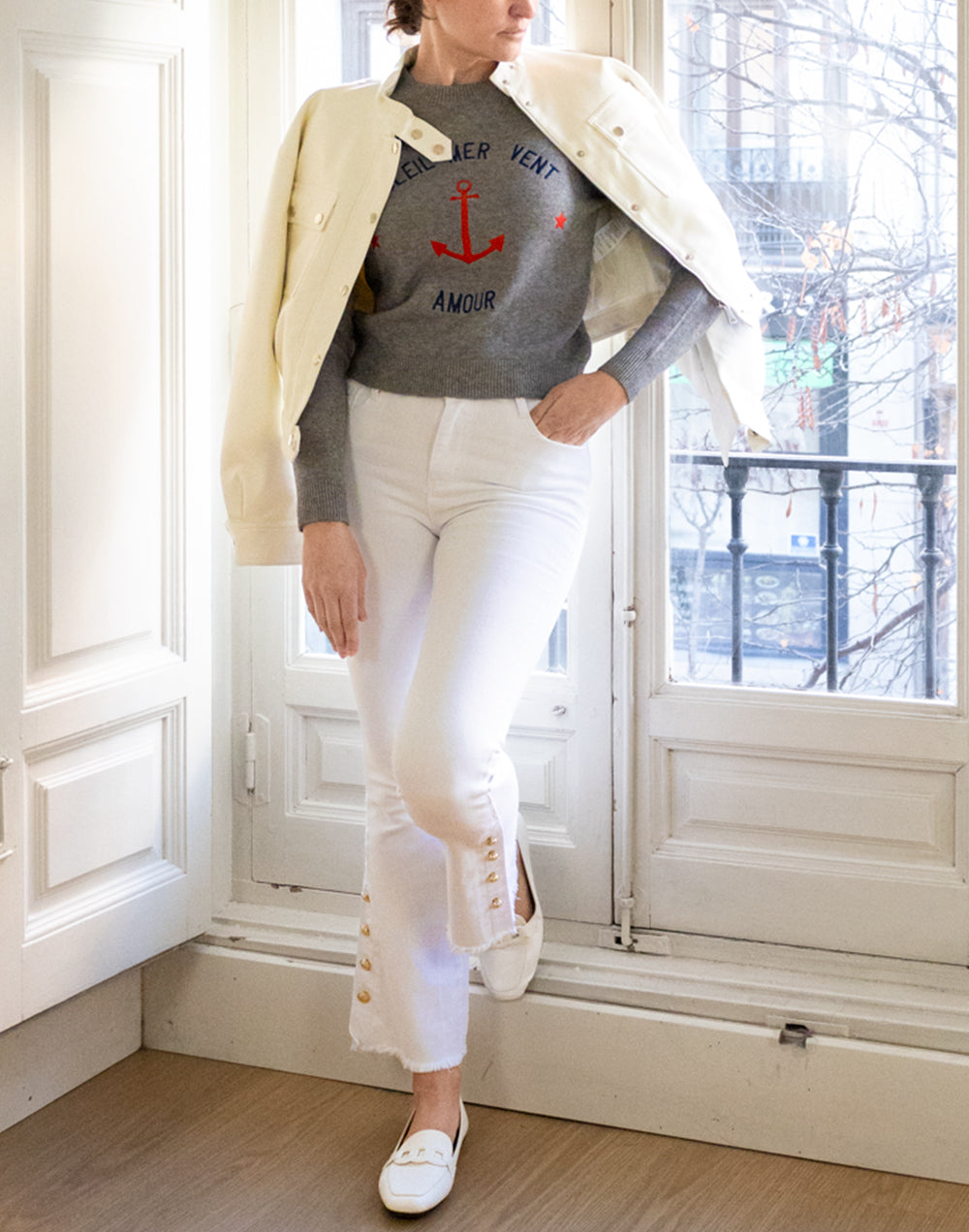 Jersey Soleil Mer Vent Amour gris muestrarios de ropa y moda de mujer vestir bien ideas mujer mediana edad