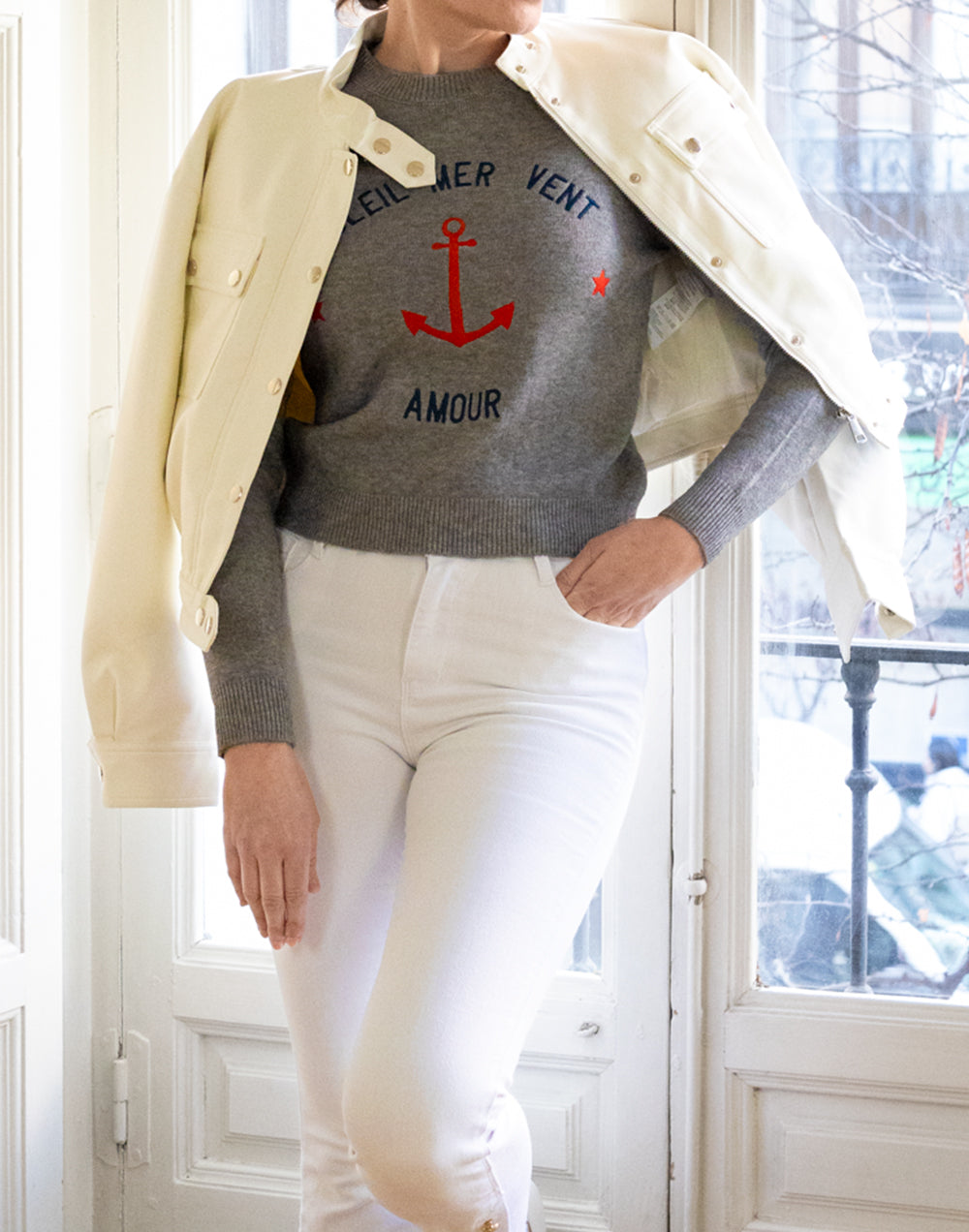 Jersey Soleil Mer Vent Amour gris muestrarios de ropa y moda de mujer vestir bien ideas mujer mediana edad