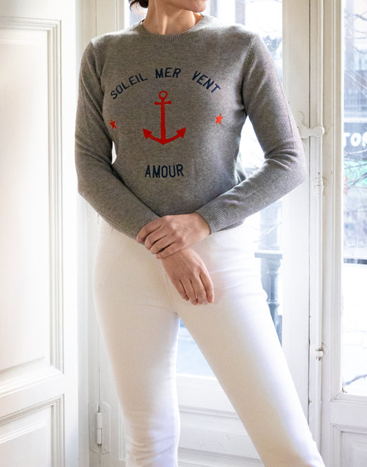 Jersey Soleil Mer Vent Amour gris muestrarios de ropa y moda de mujer vestir bien ideas mujer mediana edad