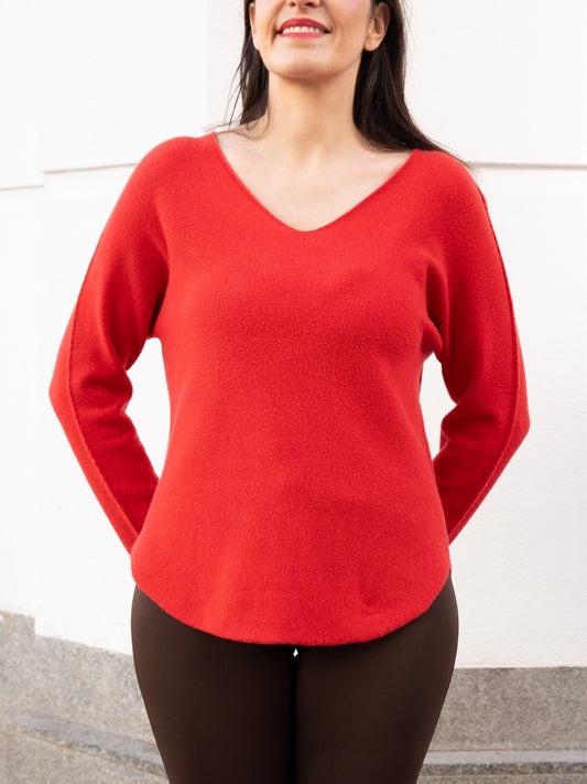 Jersey recto sin costuras cuello pico rojo muestrarios de ropa y moda de mujer jerséis de colores primavera 