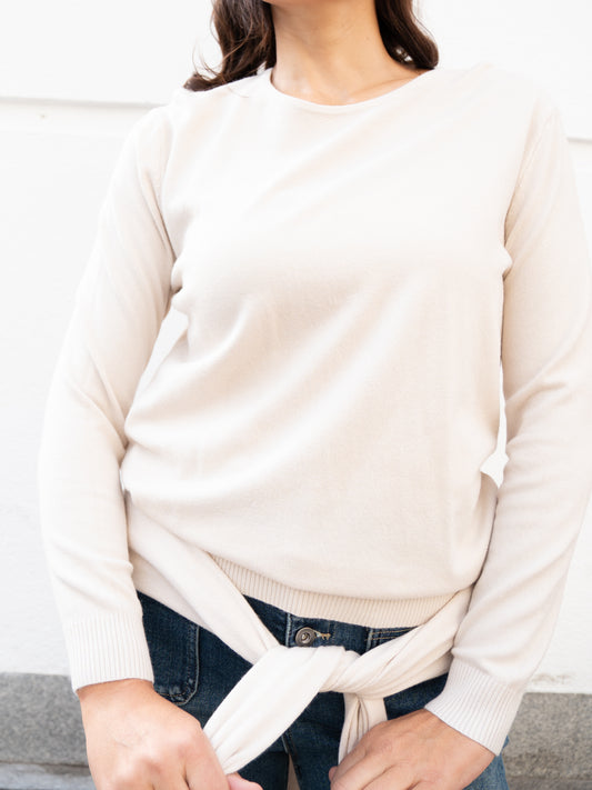 Jersey básico cuello caja blanco marfil muestrarios de ropa y moda de mujer 