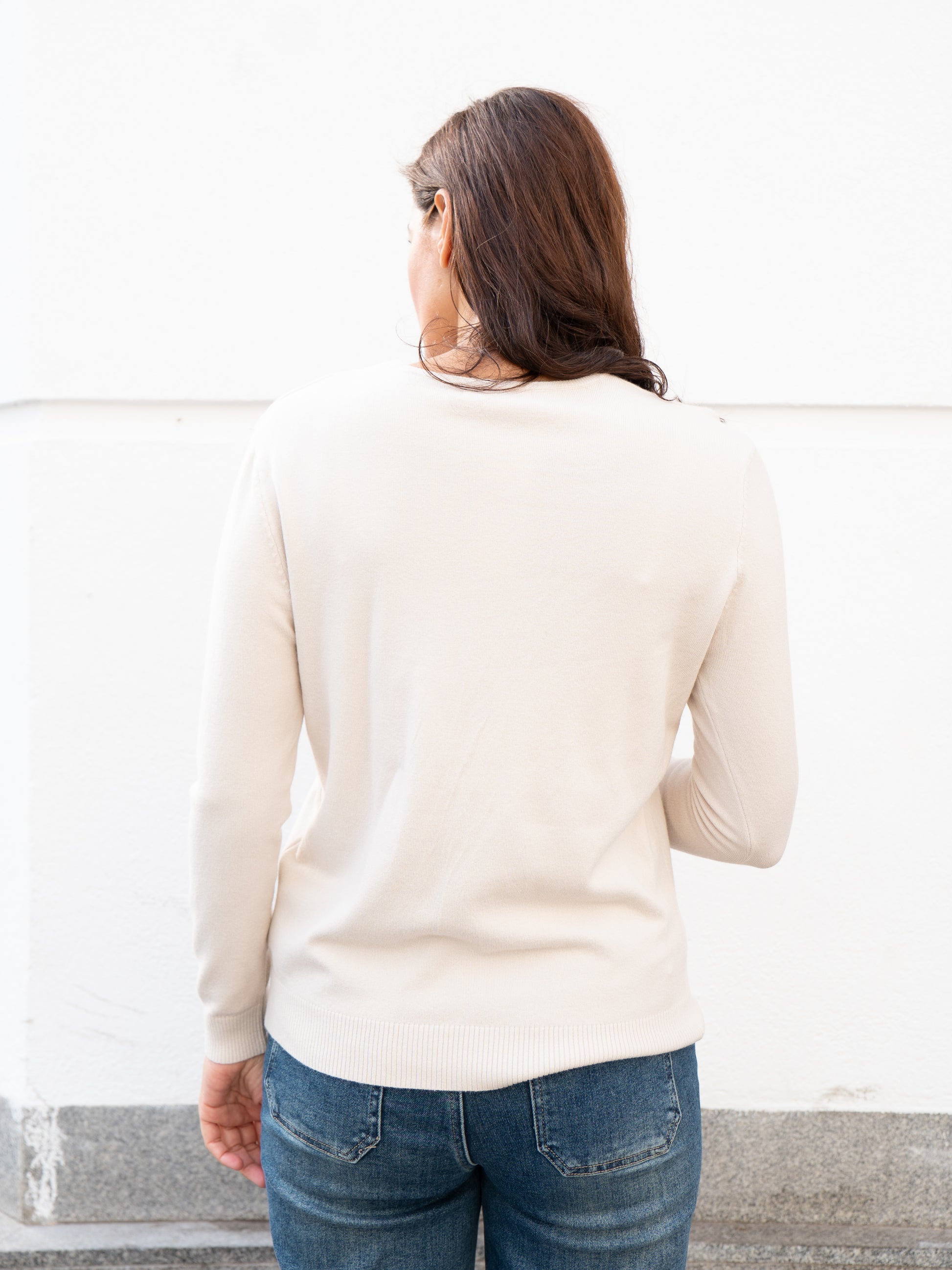 Jersey básico cuello caja blanco marfil muestrarios de ropa y moda de mujer 