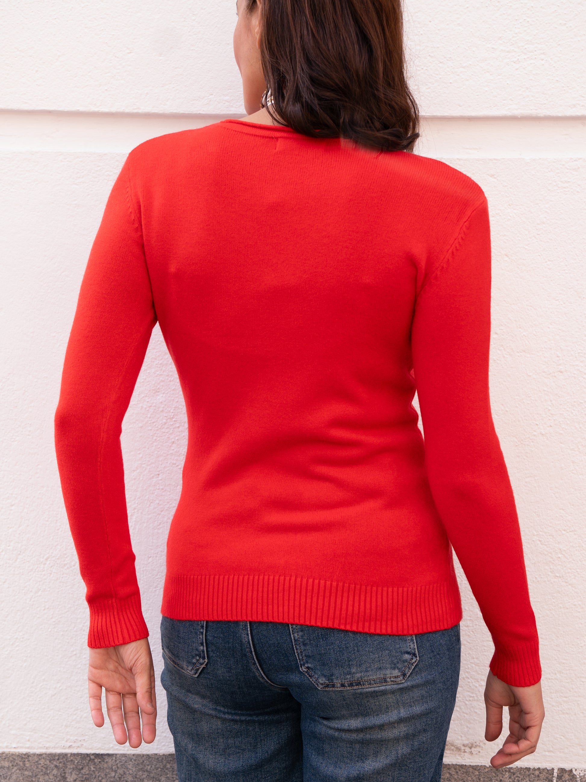 Jersey básico cuello caja entallado rojo muestrarios de ropa y moda de mujer vestir bien elegante 2