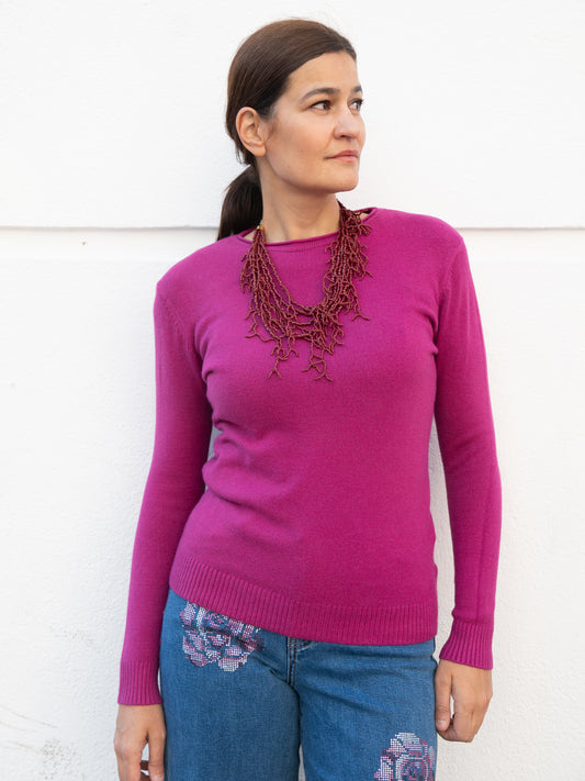 Jersey básico cuello caja entallado rosa buganvilla muestrarios de ropa y moda de mujer 