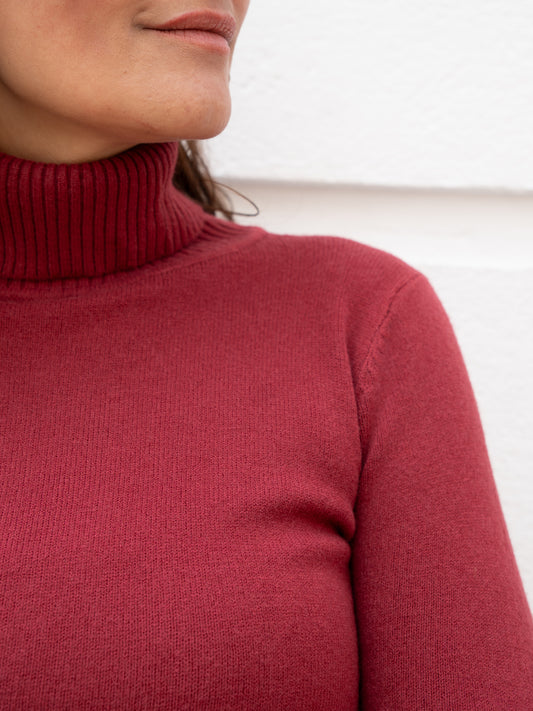 Jersey básico cuello vuelto rojo cereza muestrarios de ropa y moda de mujer jerséis de colores 