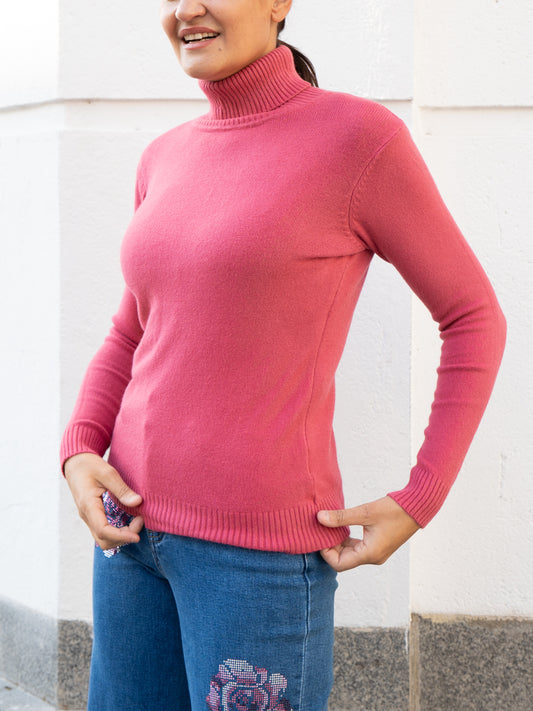 Jersey básico cuello vuelto rosa colorete muestrarios de ropa y moda de mujer jerséis de colores 