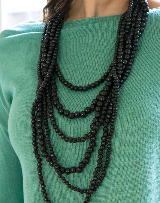 Collar largo multi-vuelta negro muestrarios accesorios de mujer bisuteria