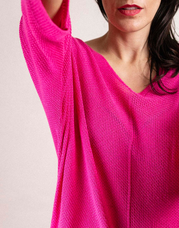 Jersey manga murciélago punto calado rosa fucsia muestrarios de moda y ropa de mujer