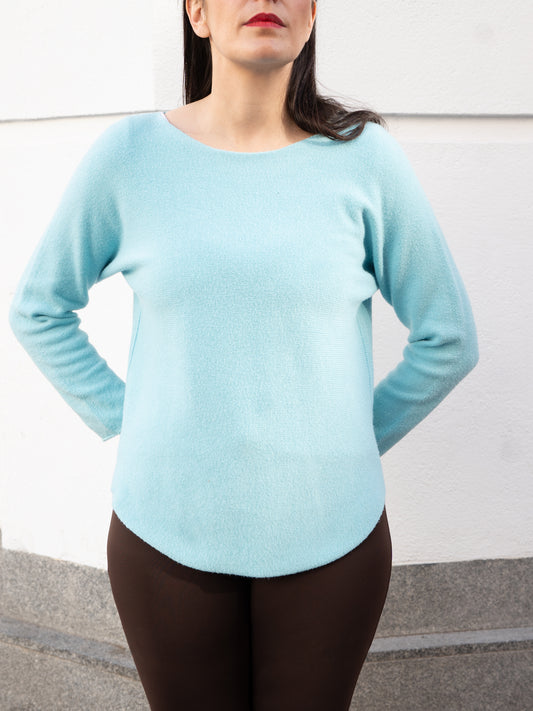 Jersey recto sin costuras cuello barco azul bebé muestrarios de ropa y moda de mujer ideas para vestir bien 