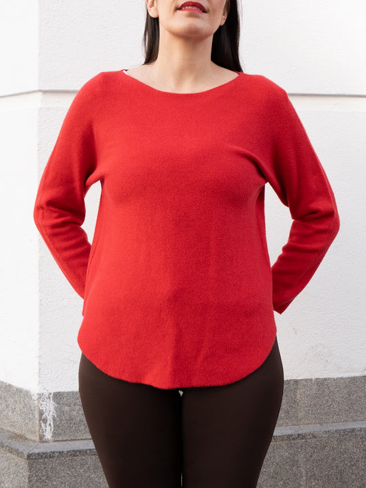 Jersey recto sin costuras cuello barco rojo muestrarios de ropa y moda de mujer jerséis de colores 