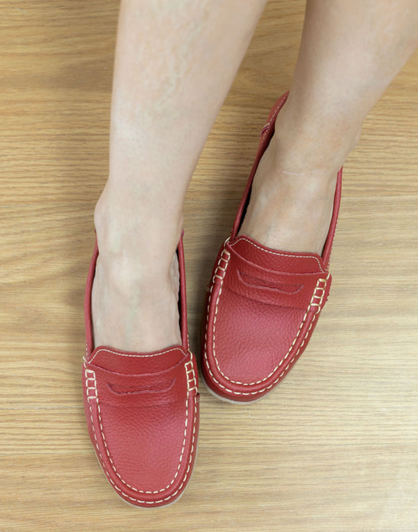 Mocasines clásico de piel extra flexible rojo muestrarios de ropa y moda de mujer calzado cómodo