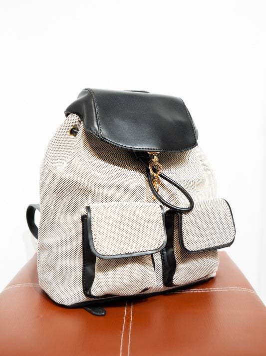 Mochila canvas bicolor negro muestrarios de ropa moda y accesorios de mujer