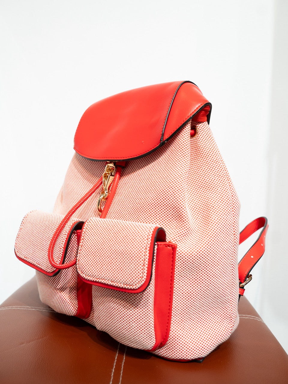 Mochila canvas bicolor roja muestrarios de ropa moda y accesorios de mujer