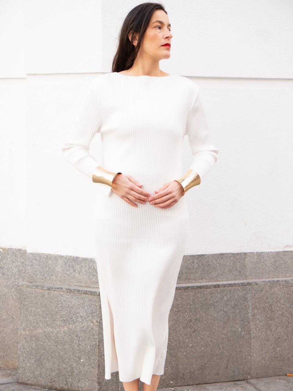 Vestido plisado de crepe blanco