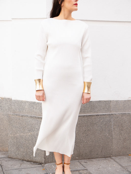 Vestido plisado de crepe blanco