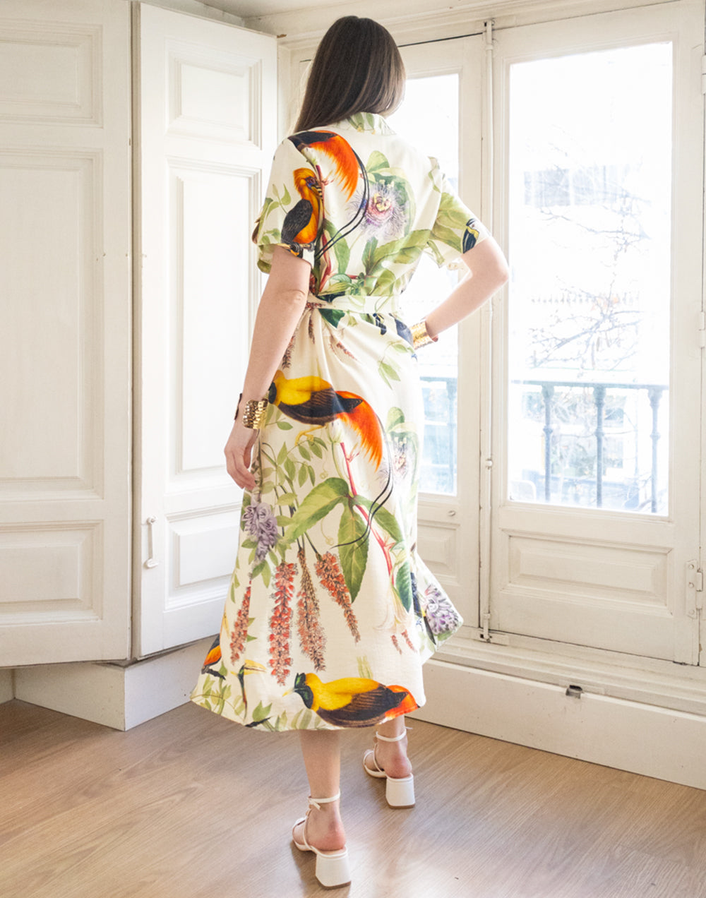 Vestido camisero manga corta estampado tropical verde muestrarios de ropa y moda de mujer vestir bien con talla grande plus