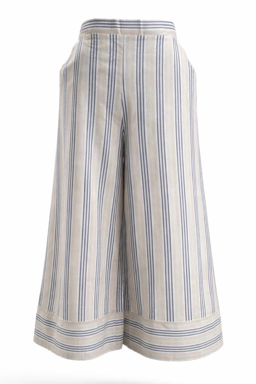 Pantalón wide leg rayas crema folk culotte