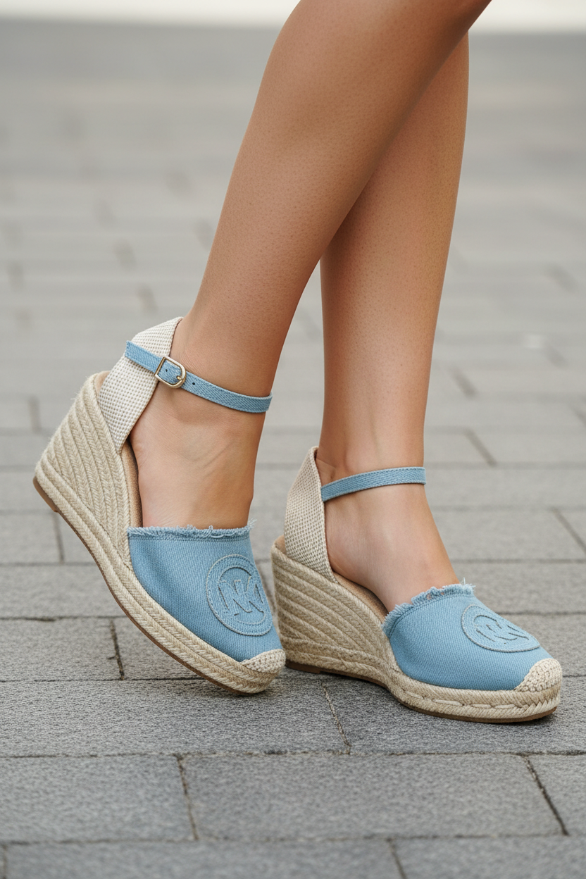 Alpargata cuña azul con modelo