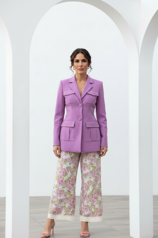 Blazer orquídea con pantalón floral