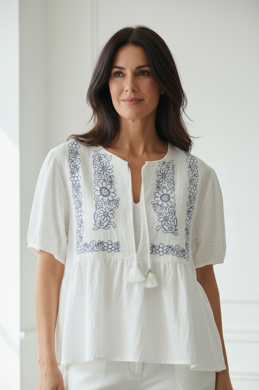 Blusa bordado floral navy detalle