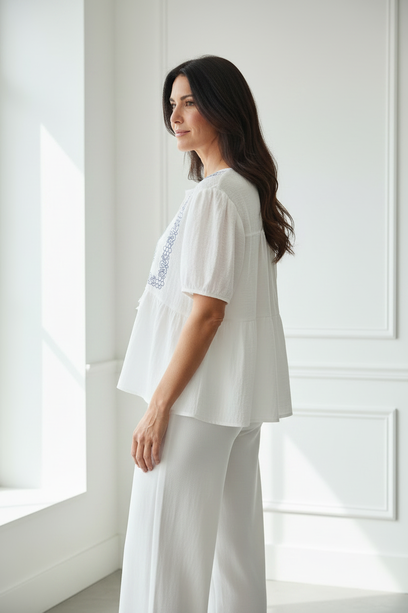 Blusa bordado floral navy vista lateral
