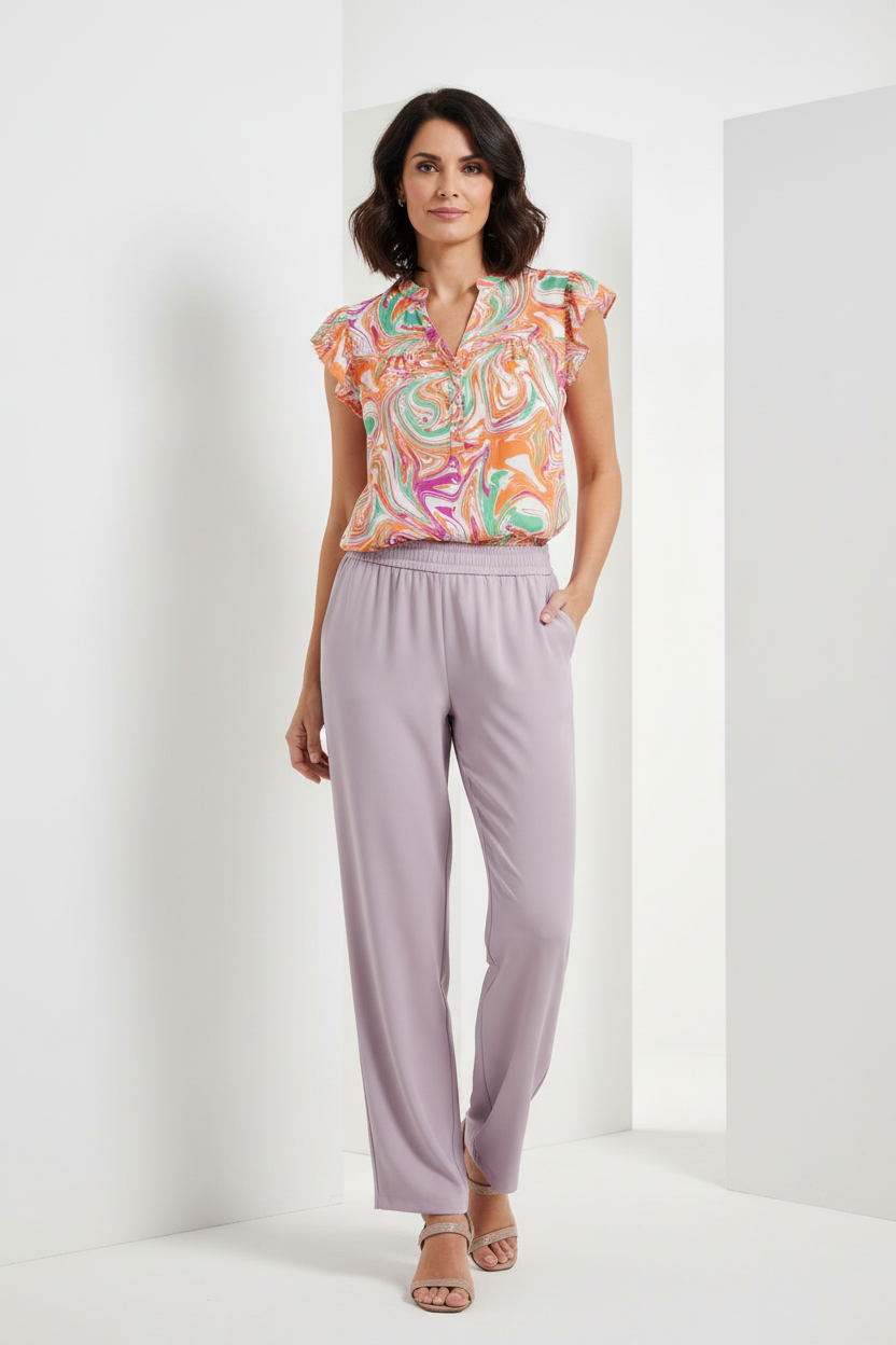 Blusa marmolada con pantalón malva
