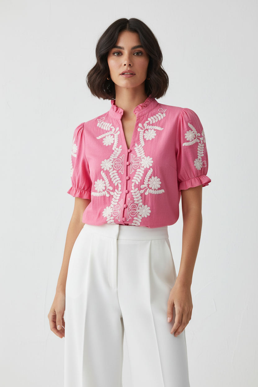 Blusa rosa con modelo española