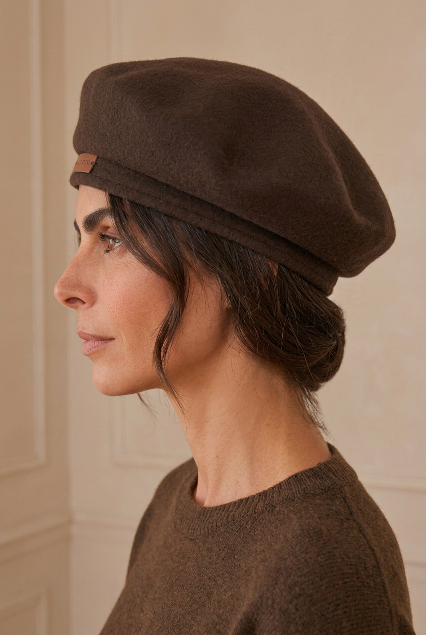 Boina marrón de perfil