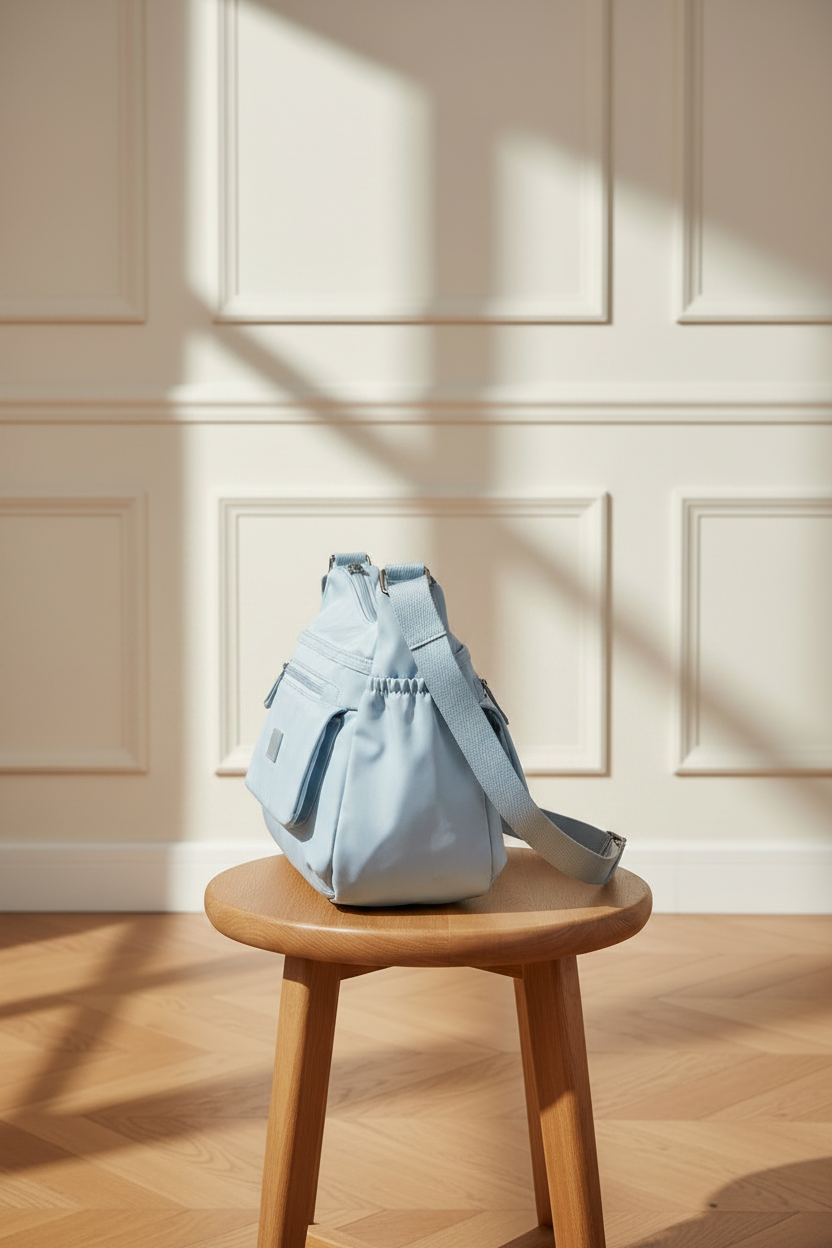 Bolso bandolera acolchado azul celeste - vista lateral
