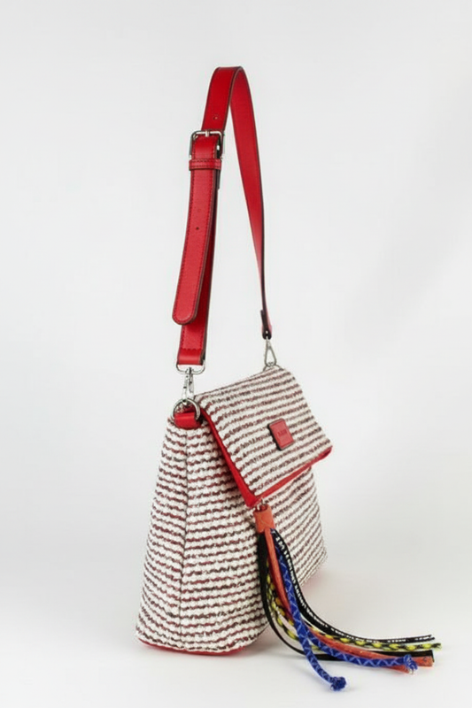 Bolso bandolera rafia roja - vista lateral