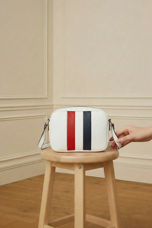 Bolso blanco - frontal franjas rojo/blanco/navy