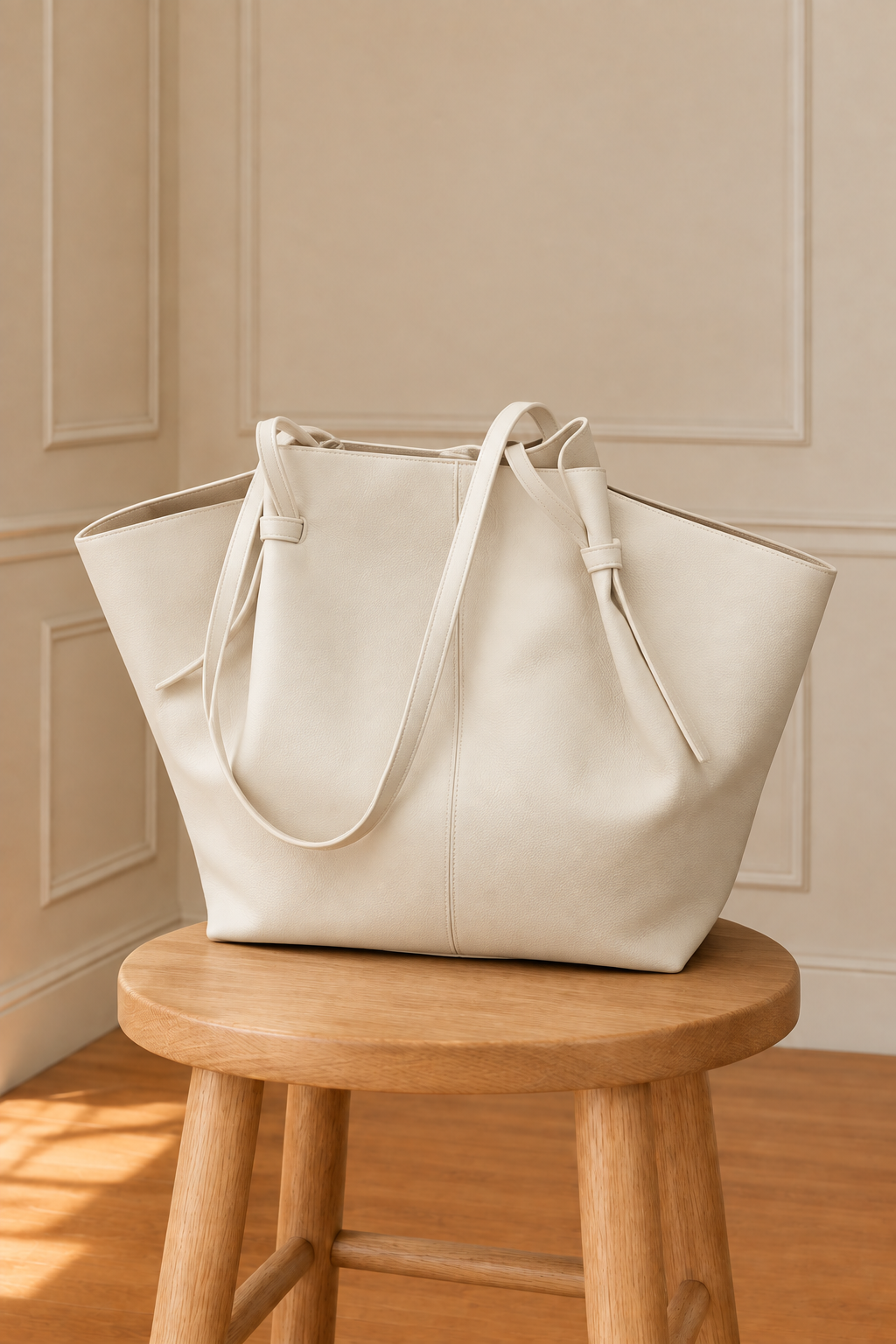 Bolso crudo girado sobre el taburete