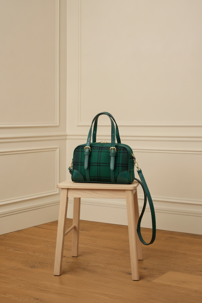 Bolso de mano verde vista elevada