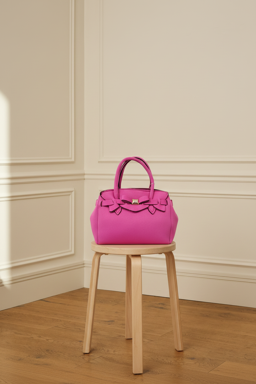 Bolso fucsia taburete madera
