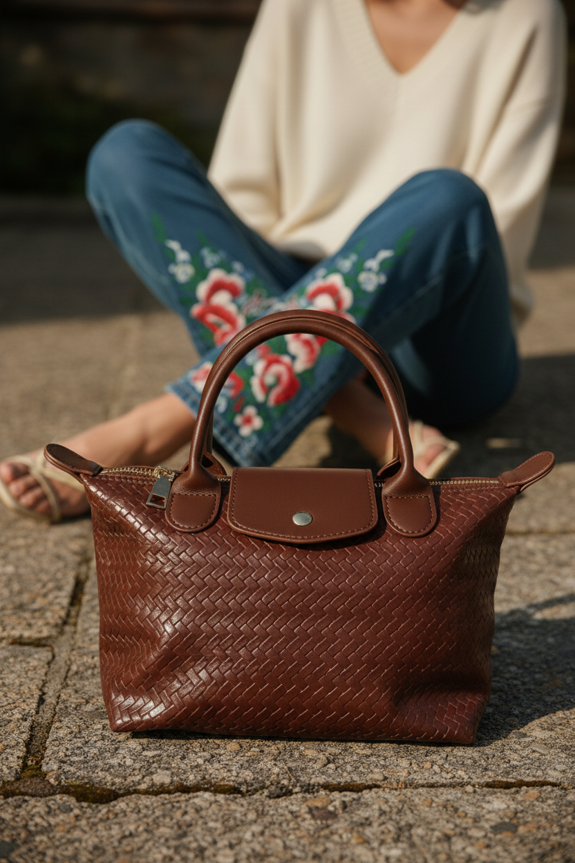 Bolso marrón trenzado lifestyle