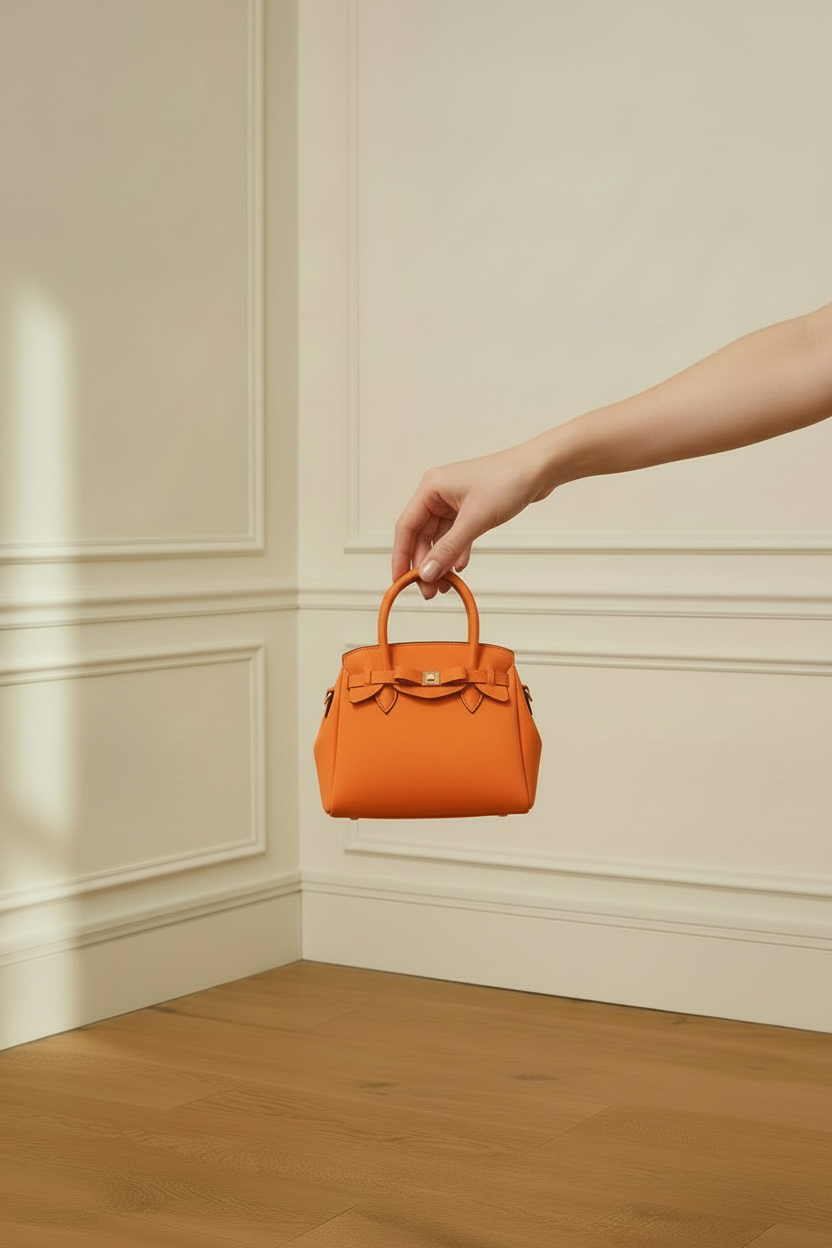 Bolso naranja micro mini - agarrado en mano