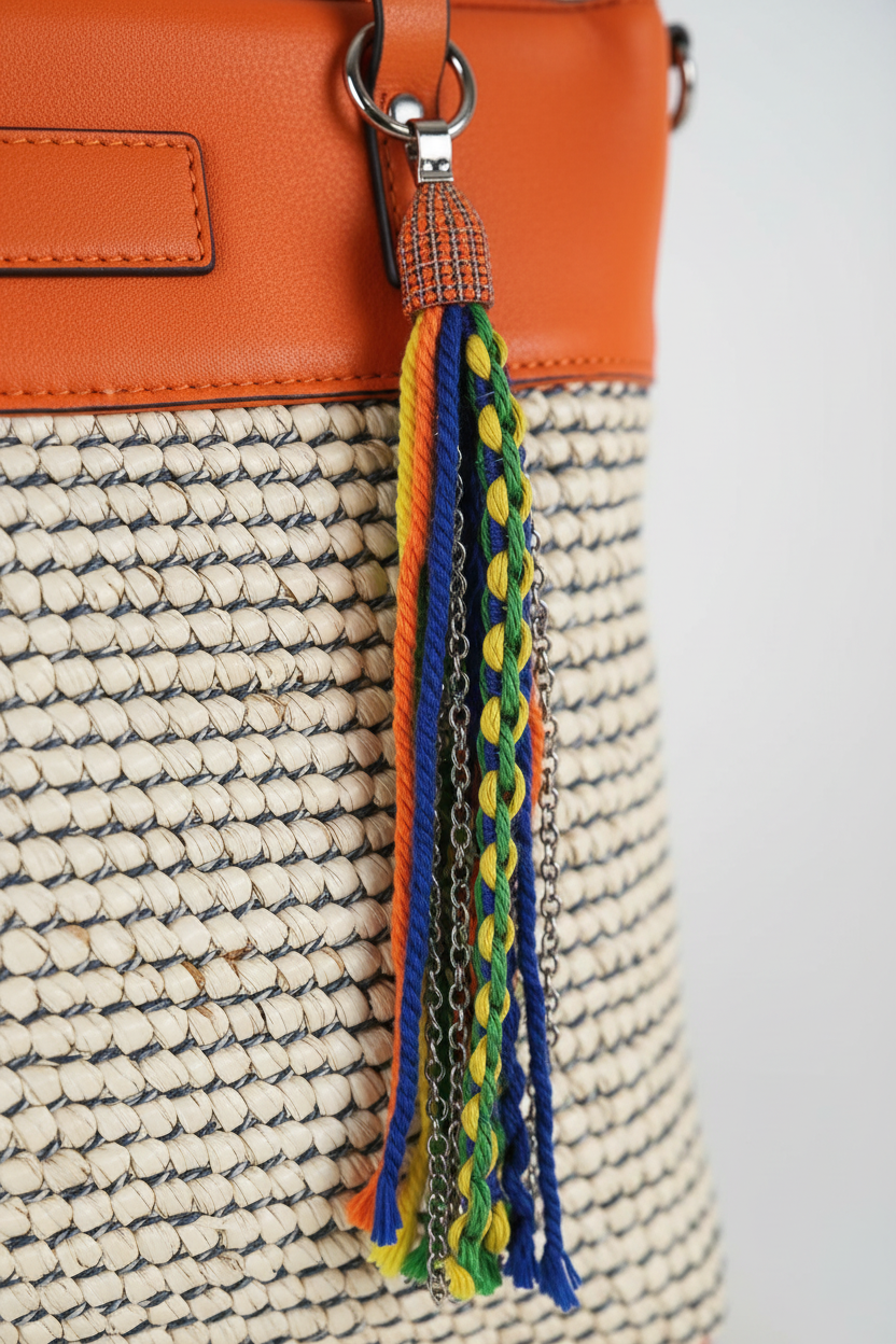 Bolso naranja rafia - detalle