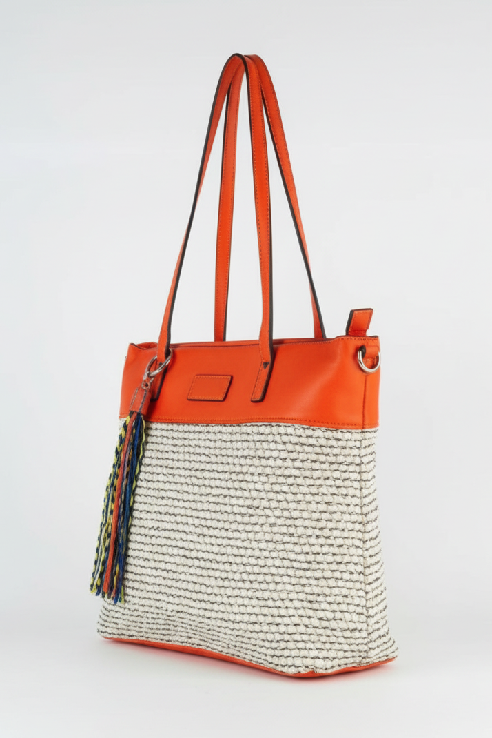 Bolso naranja rafia - vista lateral