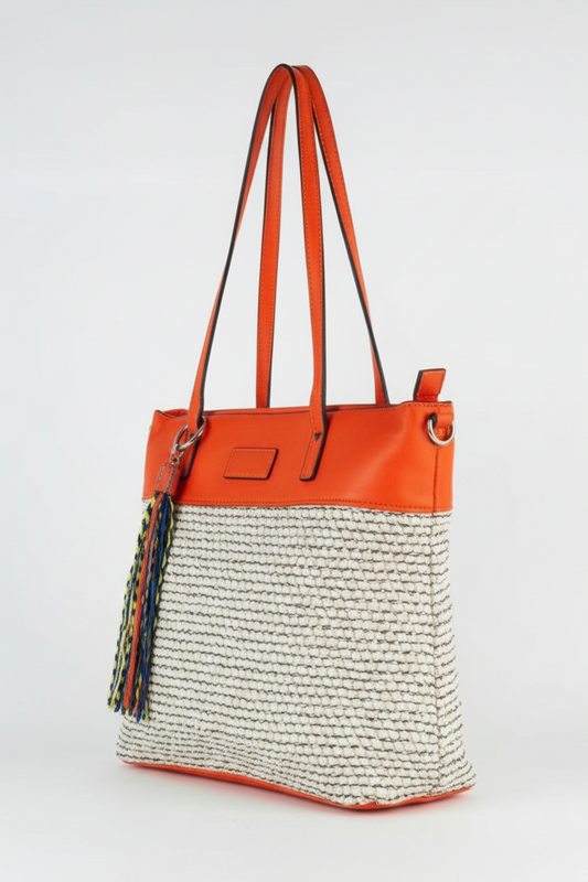 Bolso naranja rafia - vista lateral