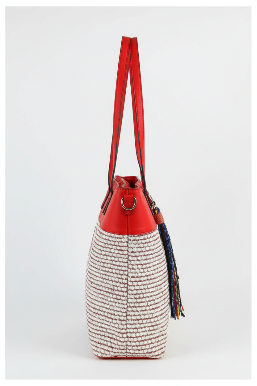 Bolso rojo rafia - vista lateral