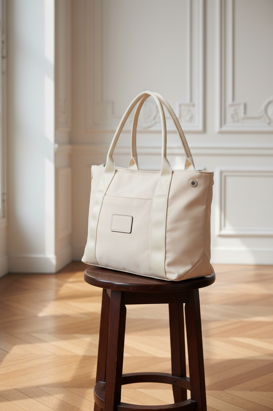 Bolso tote crema vista lateral