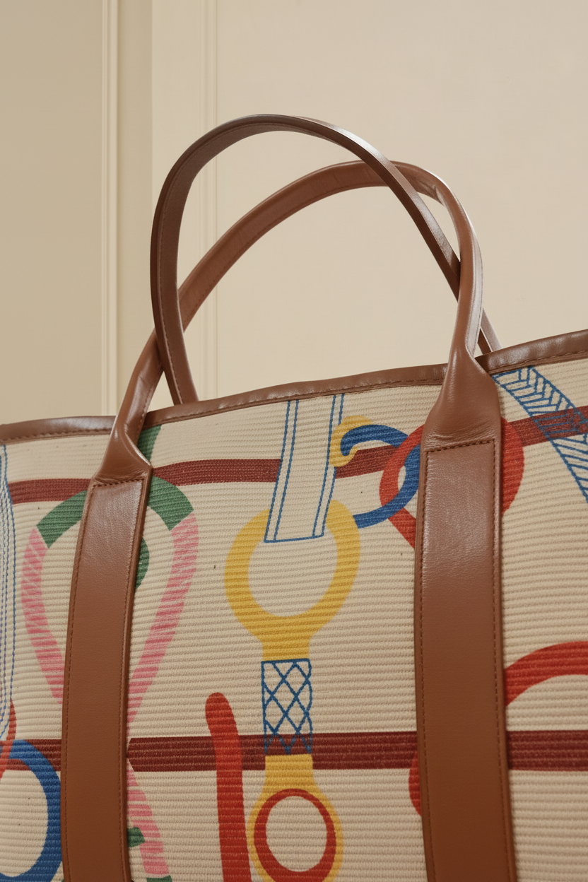 Bolso tote - detalle cuero y estampado