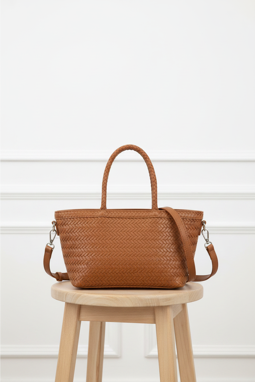 Bolso trenzado camel - frontal