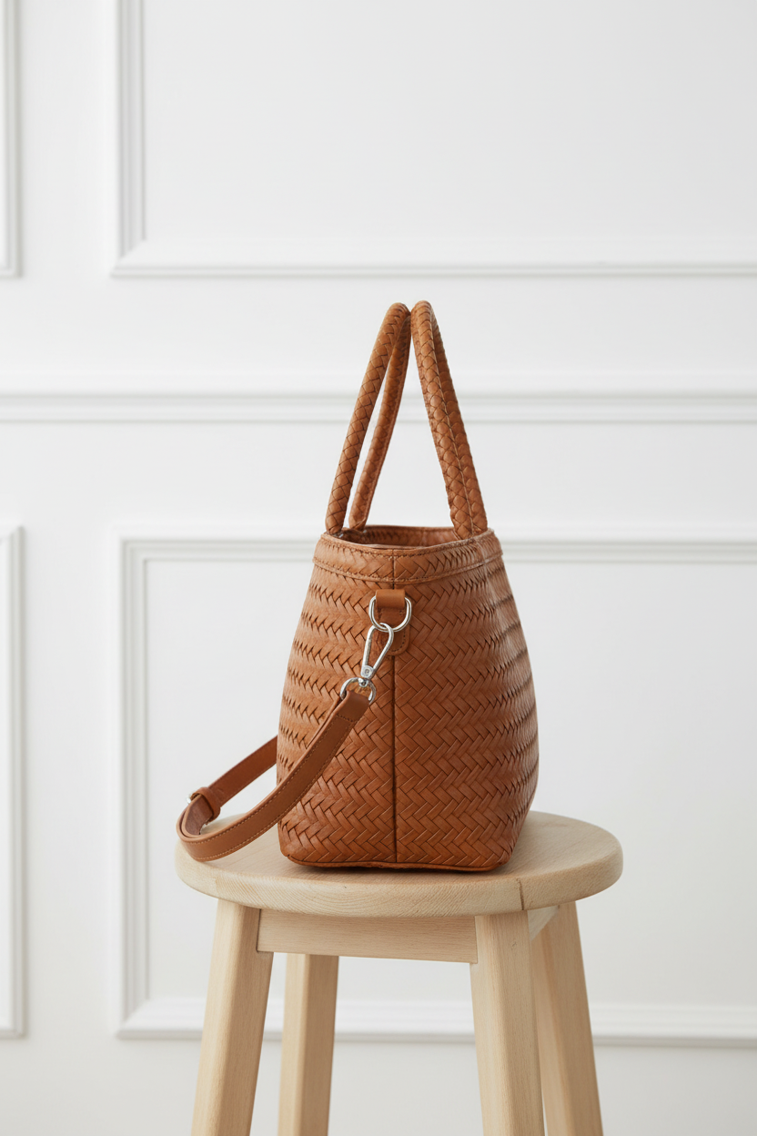 Bolso trenzado camel - lateral