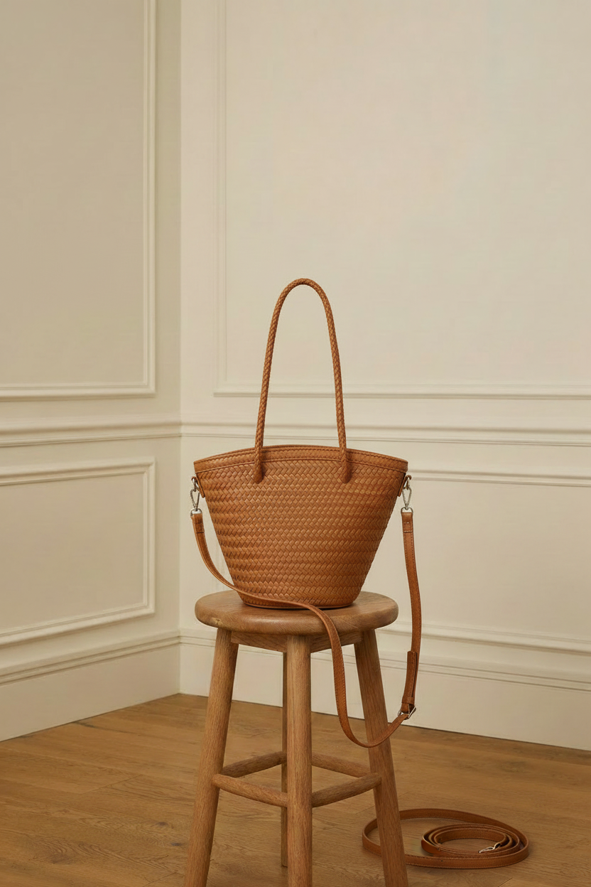 Bolso trenzado camel - trasera