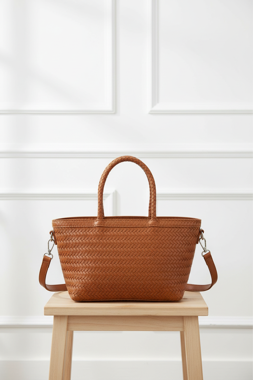 Bolso trenzado camel - trasera