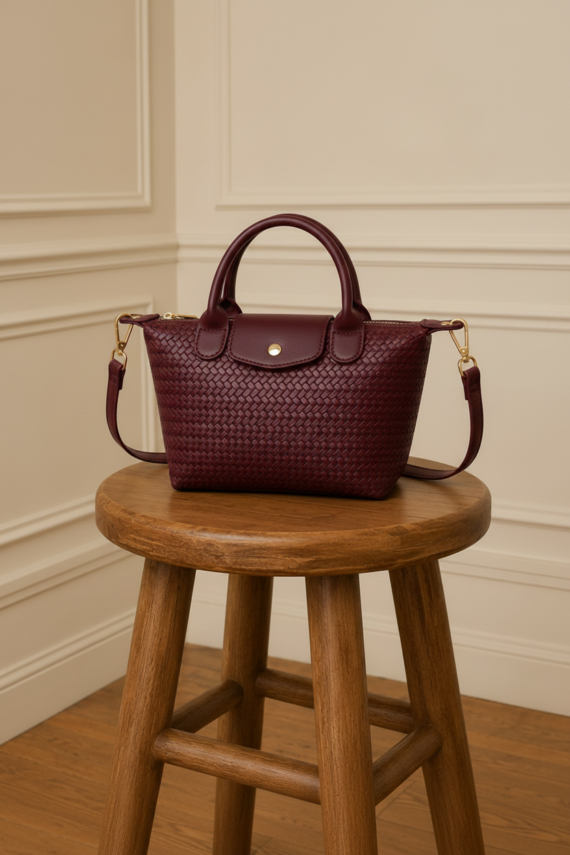 Bolso trenzado granate - frontal